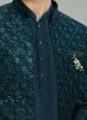 Wedding Wear Jacket Style Indowestern In Teal